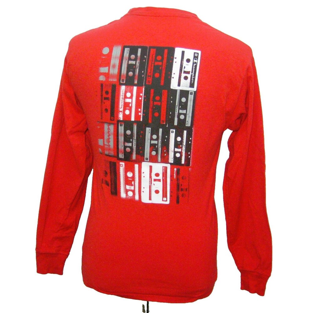 CHAMPION Men's (Size Medium) Red Long Sleeve Athletic Graphic T-Shirt Cotton Top